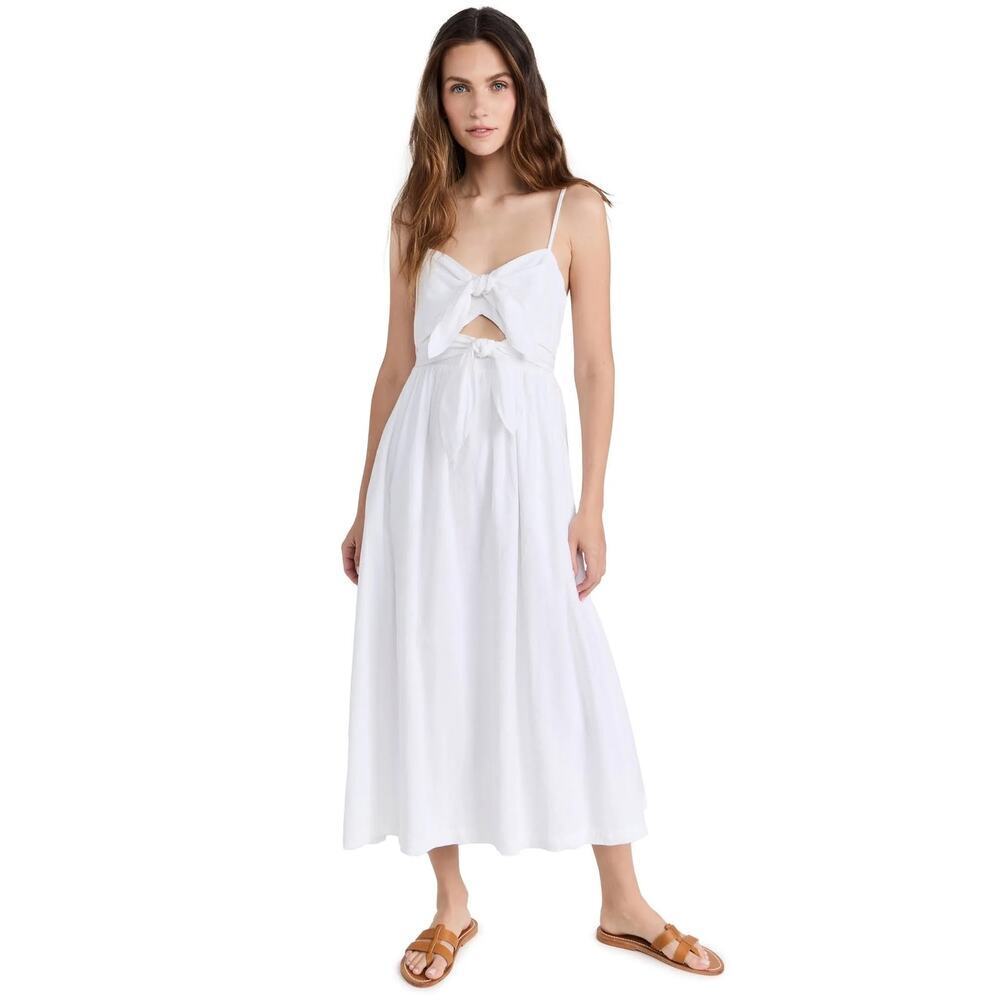Madewell White Linen Blend Midi Dress Sweetheart Cutout Tie Back 10 - Picture 4 of 16